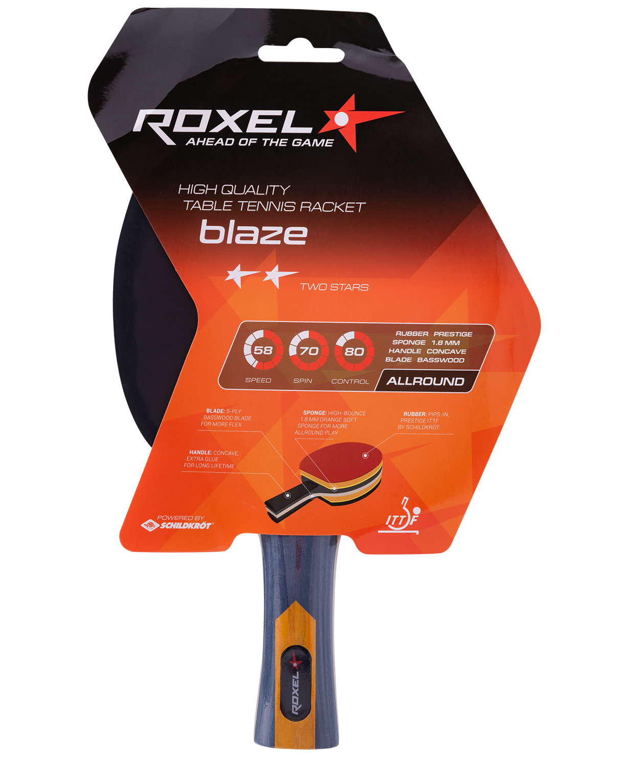 Ракетка для настольного тенниса 2* Blaze, коническая Roxel